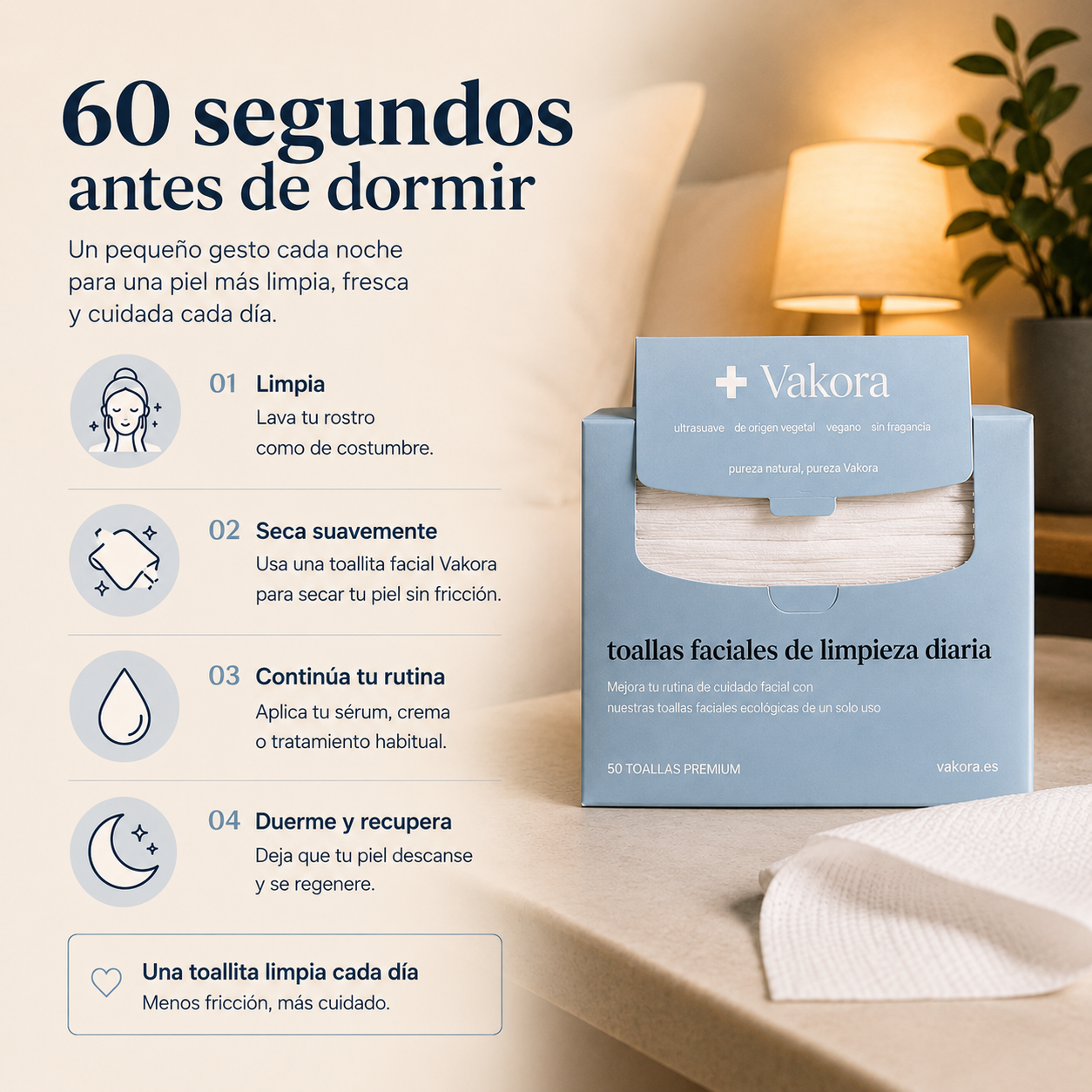 Toallitas Faciales Vakora (50 + 50 Gratis)