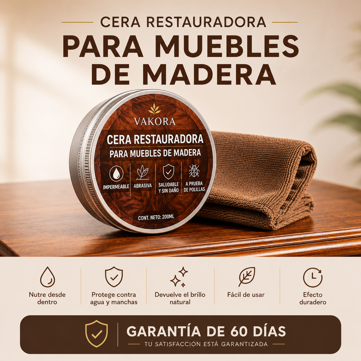 Cera Restauradora de Madera Vakora™ — 1 Bote + 1 Gratis