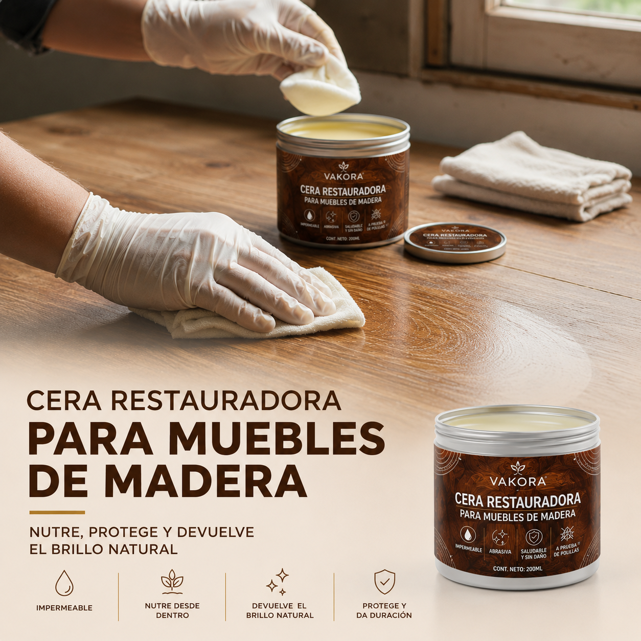 Cera Restauradora de Madera Vakora™ — 1 Bote + 1 Gratis