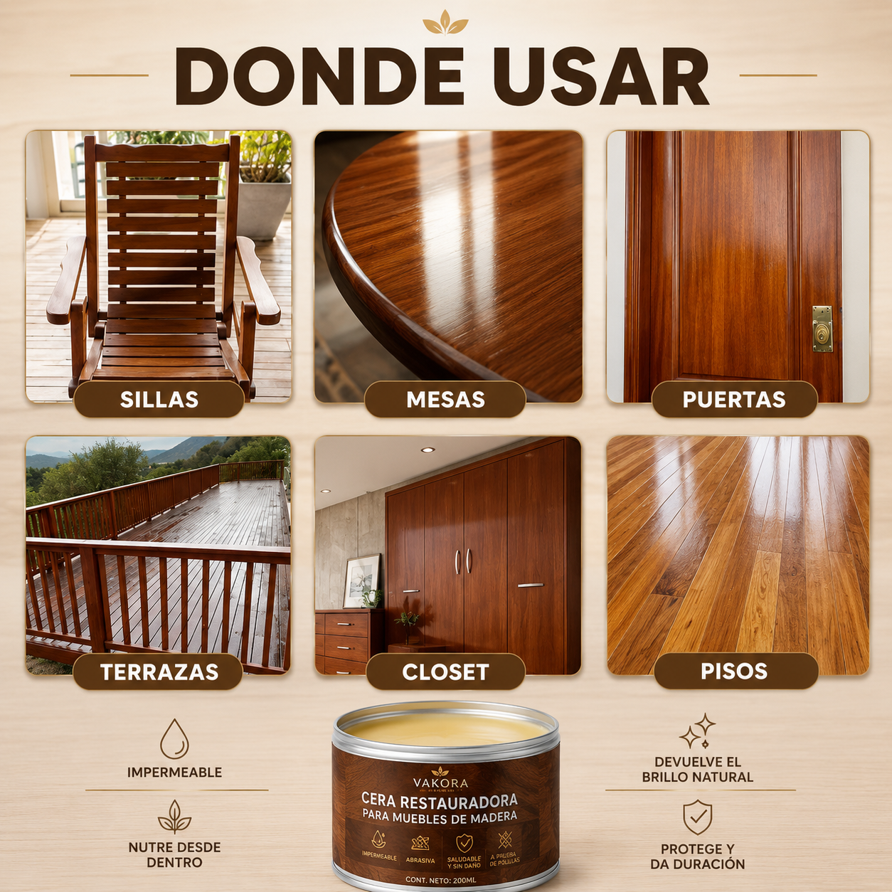 Cera Restauradora de Madera Vakora™ — 1 Bote + 1 Gratis
