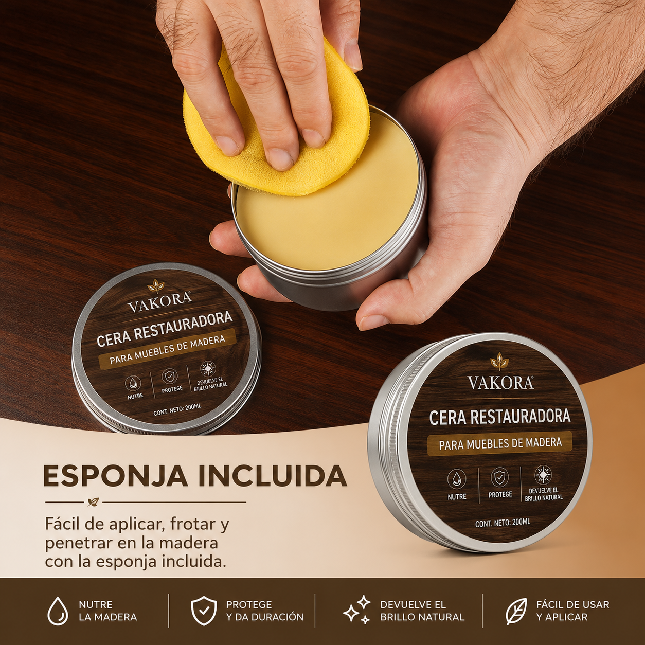 Cera Restauradora de Madera Vakora™ — 1 Bote + 1 Gratis