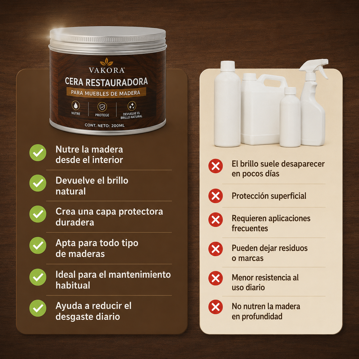 Cera Restauradora de Madera Vakora™ — 1 Bote + 1 Gratis